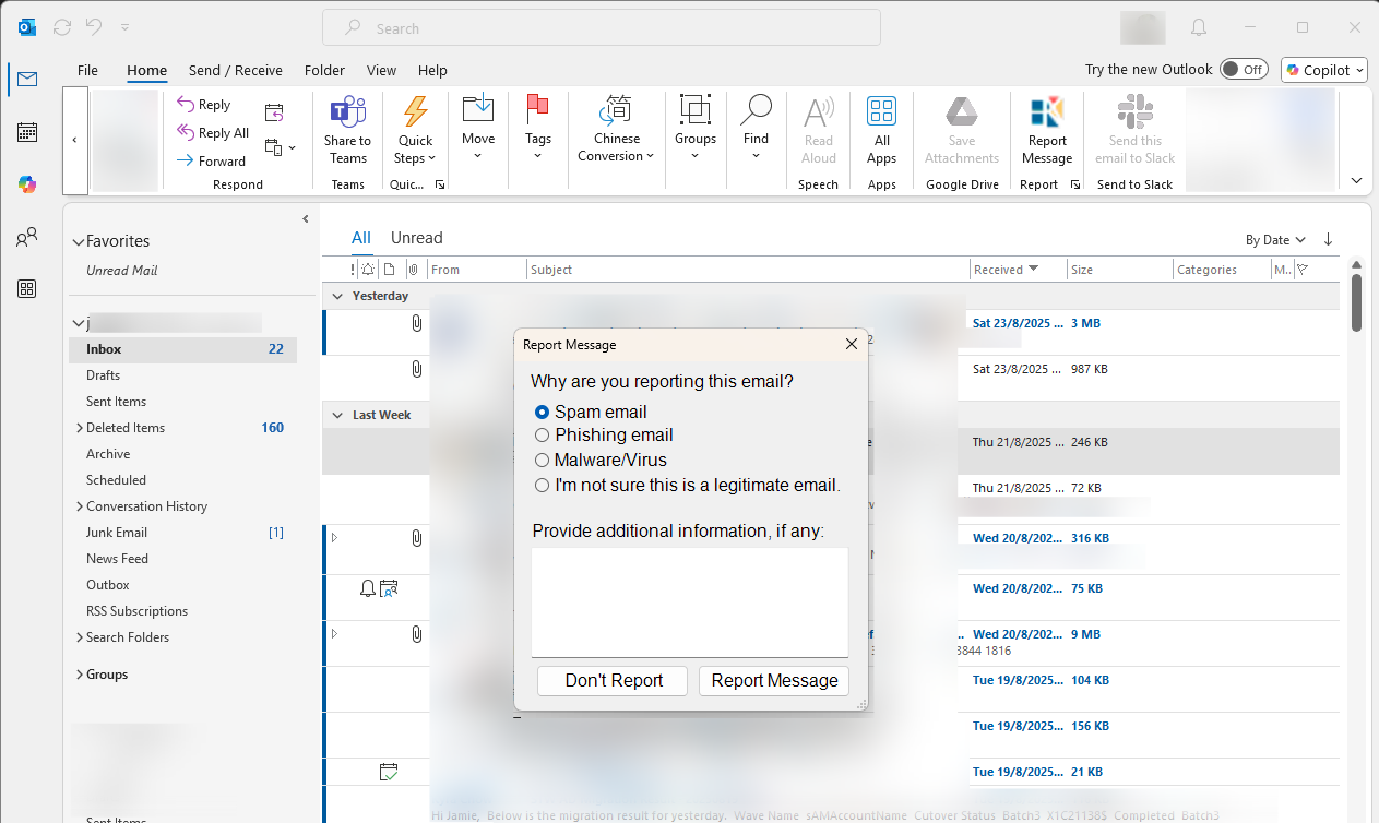 enki outlook classic spam report